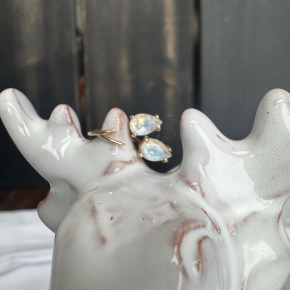 14KYG Moonstone Open Huggie Earrings - Picture 3 of 5